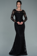 Длинное Кружевное Вечернее Платье Черный ABU1571