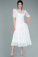 Миди Пригласительное Платье Из Кружева Белый ABK1512