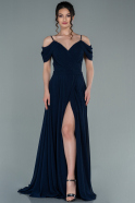 Длинное Шифоновое Вечернее Платье Темно-синий ABU2342