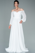 Длинное Шифоновое Вечернее Платье Белый ABU2347