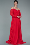 Длинное Шифоновое Вечернее Платье красный ABU2347