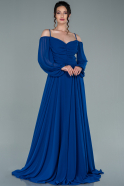 Длинное Шифоновое Вечернее Платье Ярко-синий ABU2347
