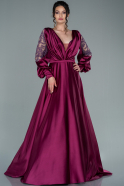 Длинное Атласное Вечернее Платье Сливовый ABU2348