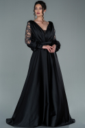Длинное Атласное Вечернее Платье Черный ABU2348