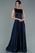 Длинное Атласное Выпускное Платье Темно-синий ABU2350
