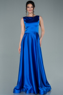 Длинное Атласное Выпускное Платье Ярко-синий ABU2350