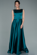 Длинное Атласное Выпускное Платье Изумрудно-зеленый ABU2350