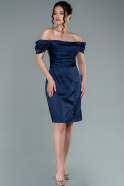 Короткое Атласное Платье Темно-синий ABK1394