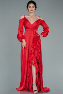 Длинное Атласное Вечернее Платье красный ABU2339