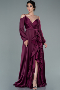 Длинное Атласное Вечернее Платье Вишневый ABU2339