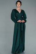 Длинное Вечернее Платье Изумрудно-зеленый ABU2359