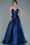 Длинное Атласное Вечернее Платье Темно-синий ABU2360