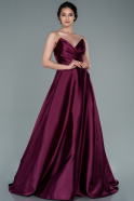 Длинное Атласное Вечернее Платье Сливовый ABU2360