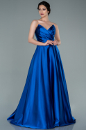 Длинное Атласное Вечернее Платье Ярко-синий ABU2360