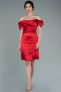 Короткое Атласное Платье красный ABK1394