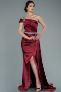 Длинное Атласное Вечернее Платье Бордовый ABU2363