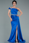 Длинное Атласное Вечернее Платье Ярко-синий ABU2363