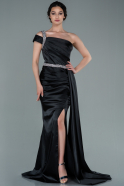 Длинное Атласное Вечернее Платье Черный ABU2363