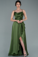 Длинное Атласное Вечернее Платье Темно-зеленый ABU1843