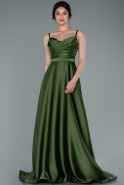 Длинное Атласное Вечернее Платье Хаки ABU1601
