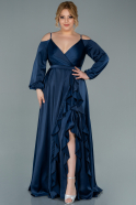 Большое Атласное Платье Темно-синий ABU2358