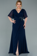 Длинное Шифоновое Вечернее Платье Темно-синий ABU2343