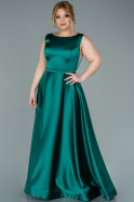 Большое Атласное Платье Изумрудно-зеленый ABU2356