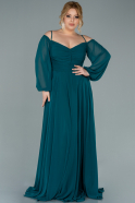 Длинное Шифоновое Вечернее Платье Изумрудно-зеленый ABU2354