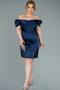 Короткое Атласное Вечернее Платье Темно-синий ABK1397