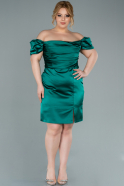 Короткое Атласное Вечернее Платье Изумрудно-зеленый ABK1397