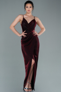 Длинное Выпускное Платье Черный-Бордовый ABU2294