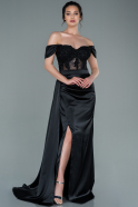 Длинное Атласное Вечернее Платье Черный ABU2374
