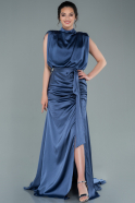 Длинное Атласное Вечернее Платье Серый-Индиго ABU2133