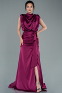 Длинное Атласное Вечернее Платье Сливовый ABU2133