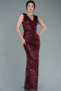 Длинное Чешуйчатое Вечернее Платье Бордовый ABU2142