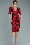Миди Атласное Пригласительное Платье Бордовый ABK1402