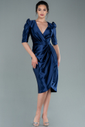Миди Атласное Пригласительное Платье Темно-синий ABK1402