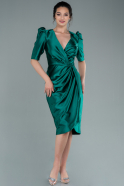 Миди Атласное Пригласительное Платье Изумрудно-зеленый ABK1402