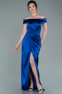 Длинное Атласное Вечернее Платье Ярко-синий ABU2260