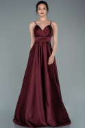 Длинное Атласное Выпускное Платье Бордовый ABU2375
