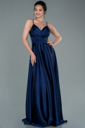 Длинное Атласное Выпускное Платье Темно-синий ABU2375