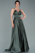 Длинное Атласное Выпускное Платье Темно-зеленый ABU2375