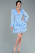 Мини Шифоновое Пригласительное Платье Светло-синий ABK1932