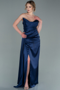 Длинное Атласное Выпускное Платье Темно-синий ABU2340