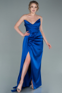 Длинное Атласное Выпускное Платье Ярко-синий ABU2340