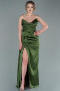 Длинное Атласное Выпускное Платье Темно-зеленый ABU2726