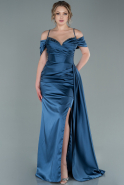 Длинное Атласное Вечернее Платье Индиго ABU2379