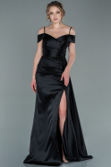 Длинное Атласное Вечернее Платье Черный ABU2380