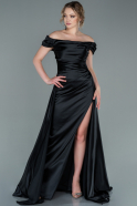 Длинное Атласное Вечернее Платье Черный ABU2003