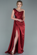 Длинное Атласное Выпускное Платье Бордовый ABU2173